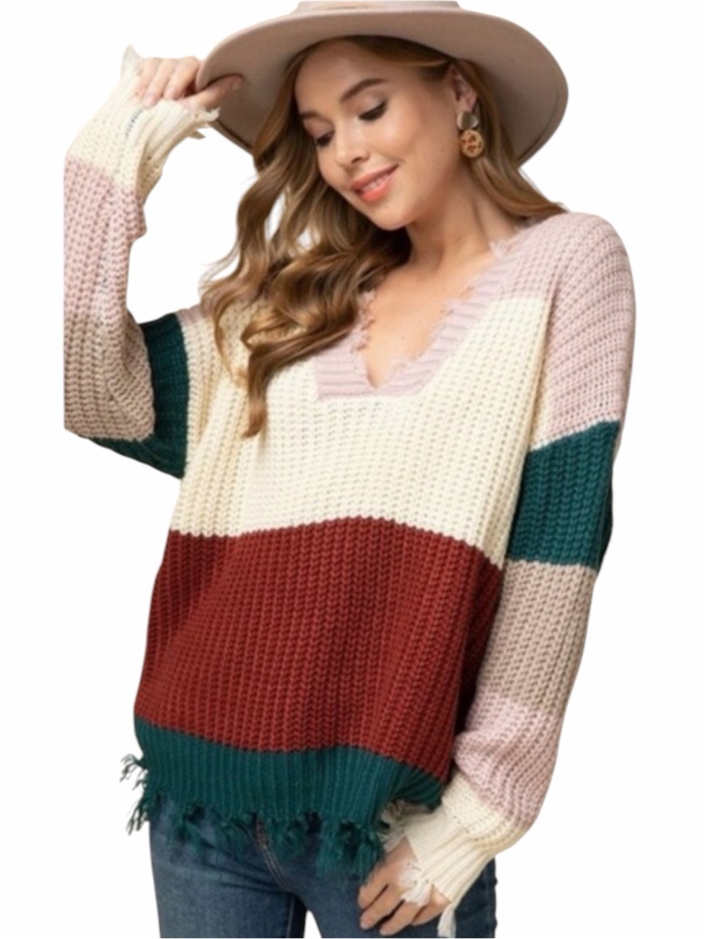 **NWT** entro Oversized Multi-Stripe V-Neck Sweater